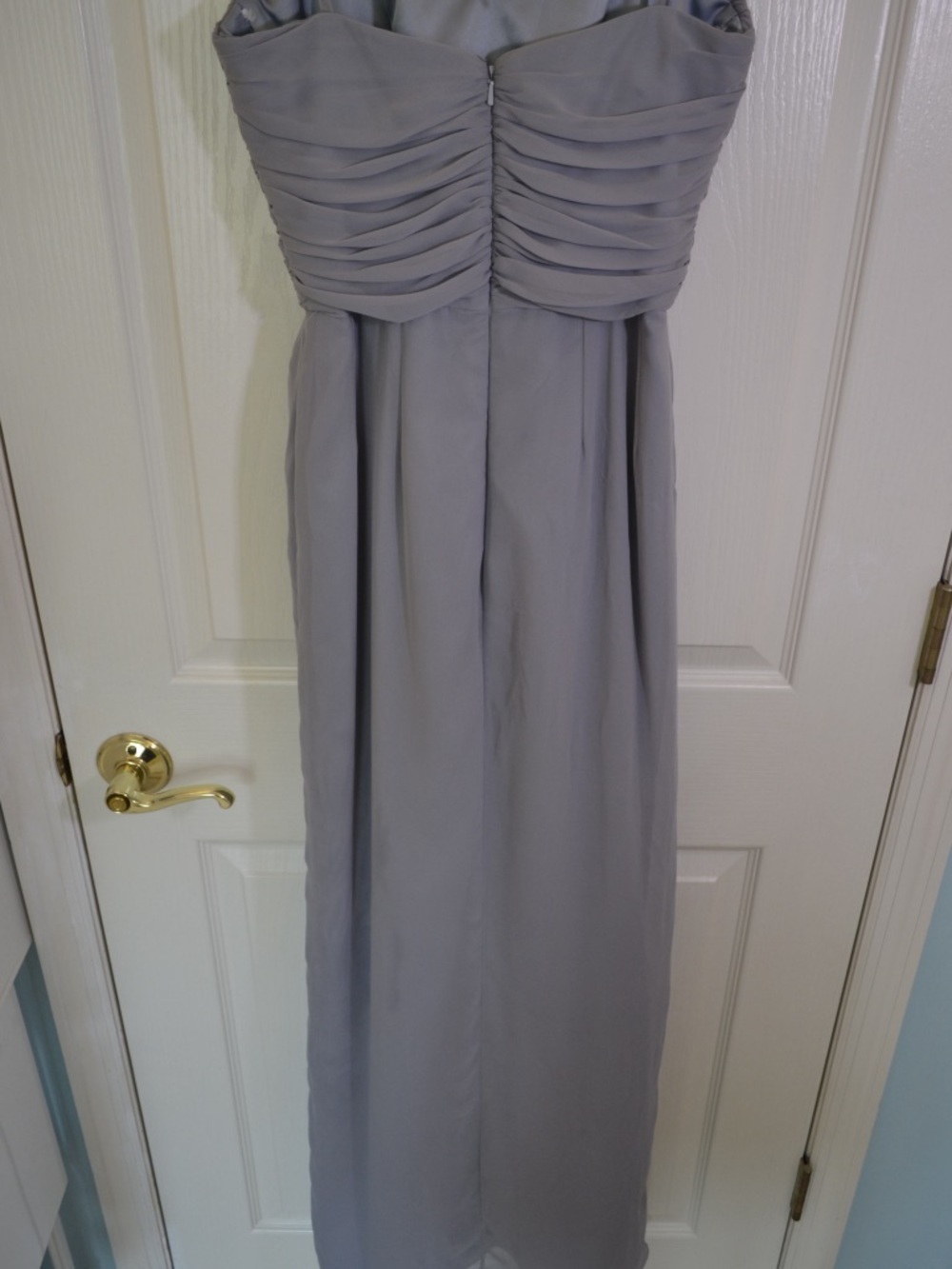 Dessy Collection Style 2895 Light Gray Strapless Chiffon Gown with Ruffle Detail - Picture 12 of 12